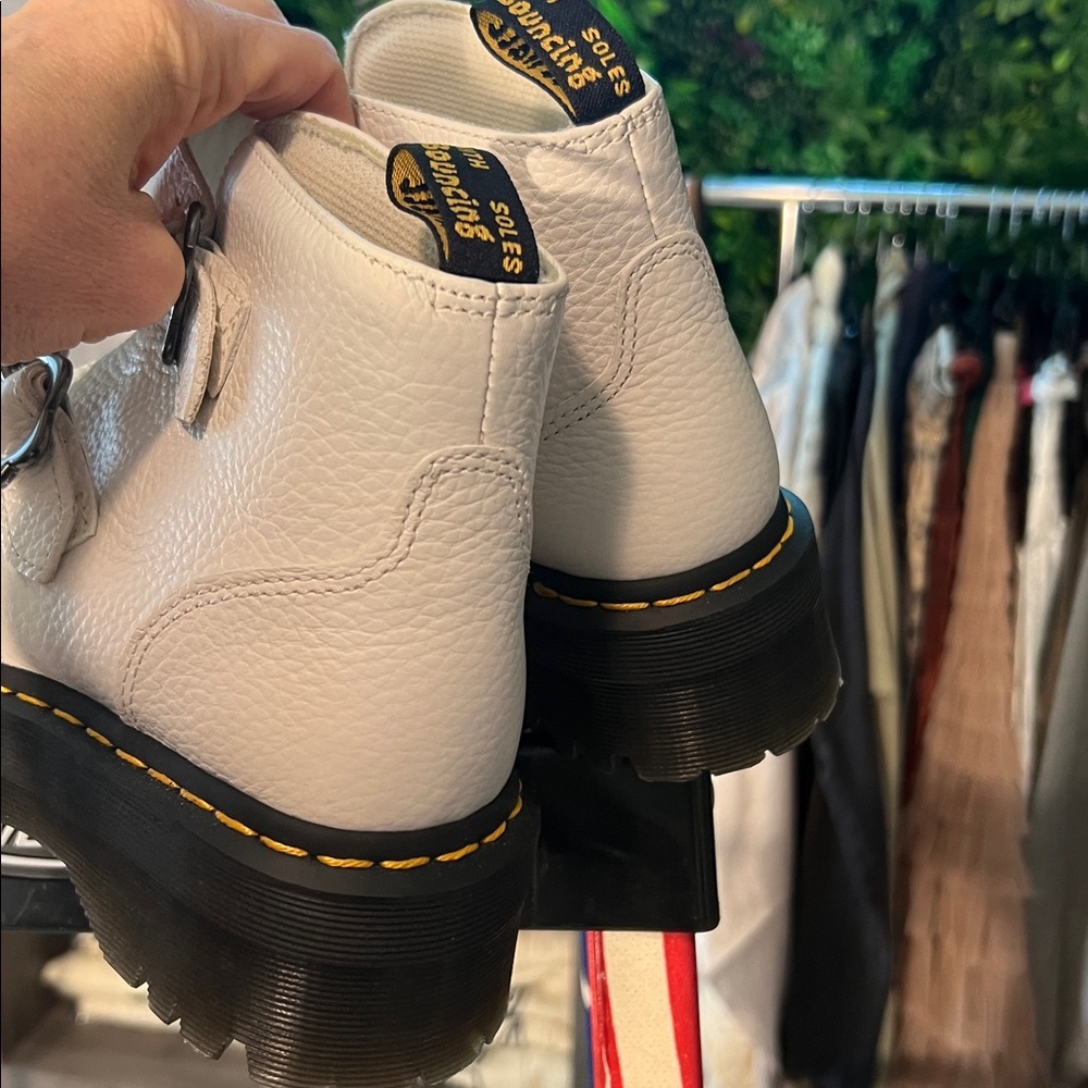 Doc Dr. Martens Air Wair DEVON Flower Buckle White Leather Platform Boots Wm's - Picture 8 of 11